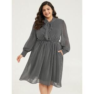 Size 14 - 16 • 1x • BloomChic • Striped Mesh Elastic Waist Knot Neck Dress